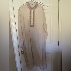 Beige Embellished Tunic Dress